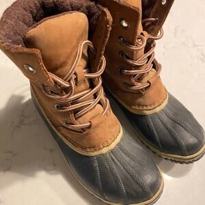 Sorel Women Size 7.5 Duck Boots Cognac Leather Black Rubber